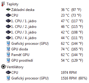 Teploty 8800GTX se standartním chladičem v 2D