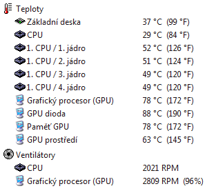 Teploty 8800GTX se standartním chladičem v 3D